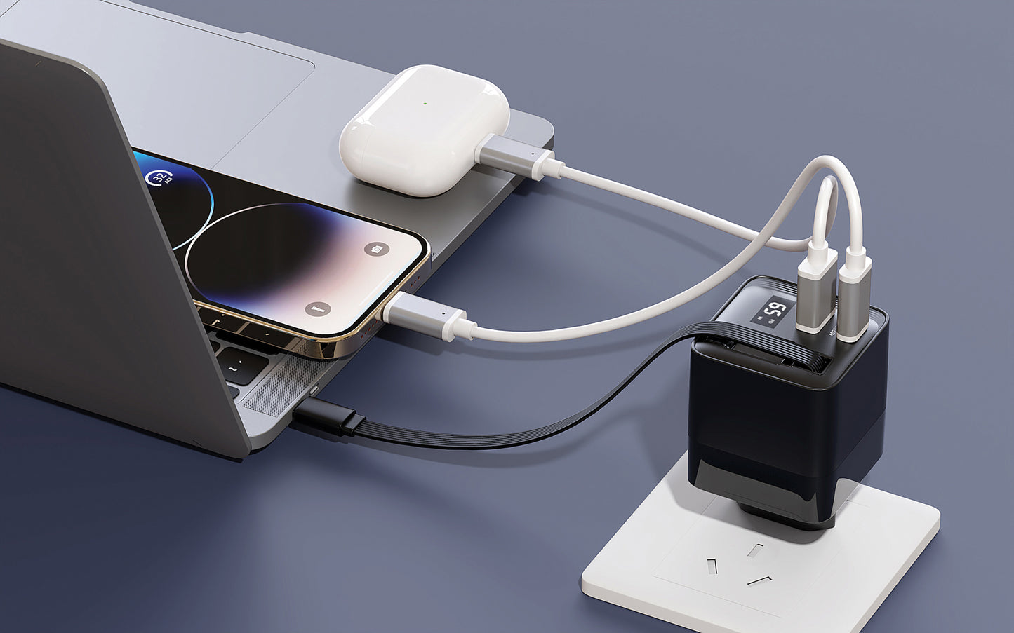 Mendocino 65W GaN charger retractable cable