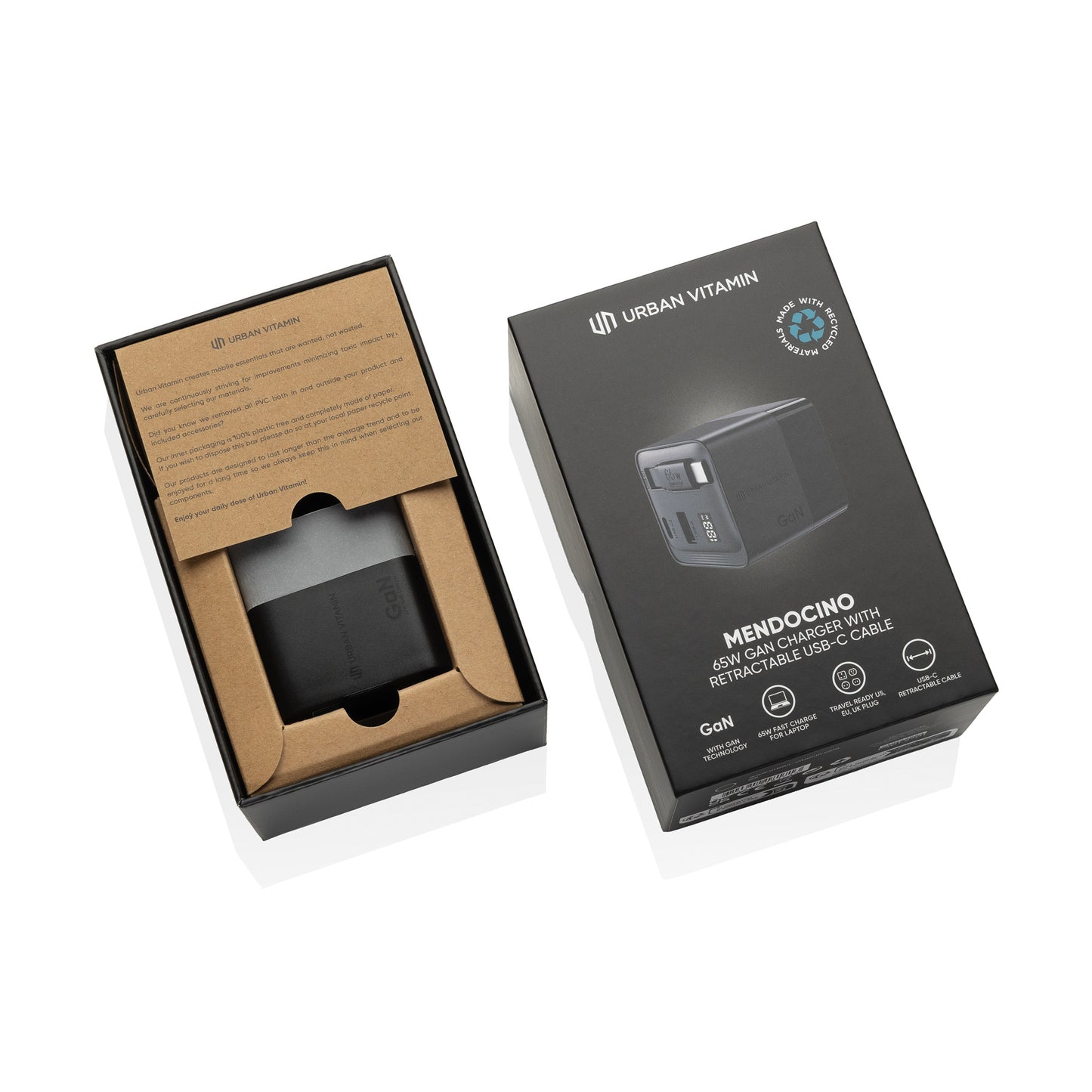 Mendocino 65W GaN charger retractable cable