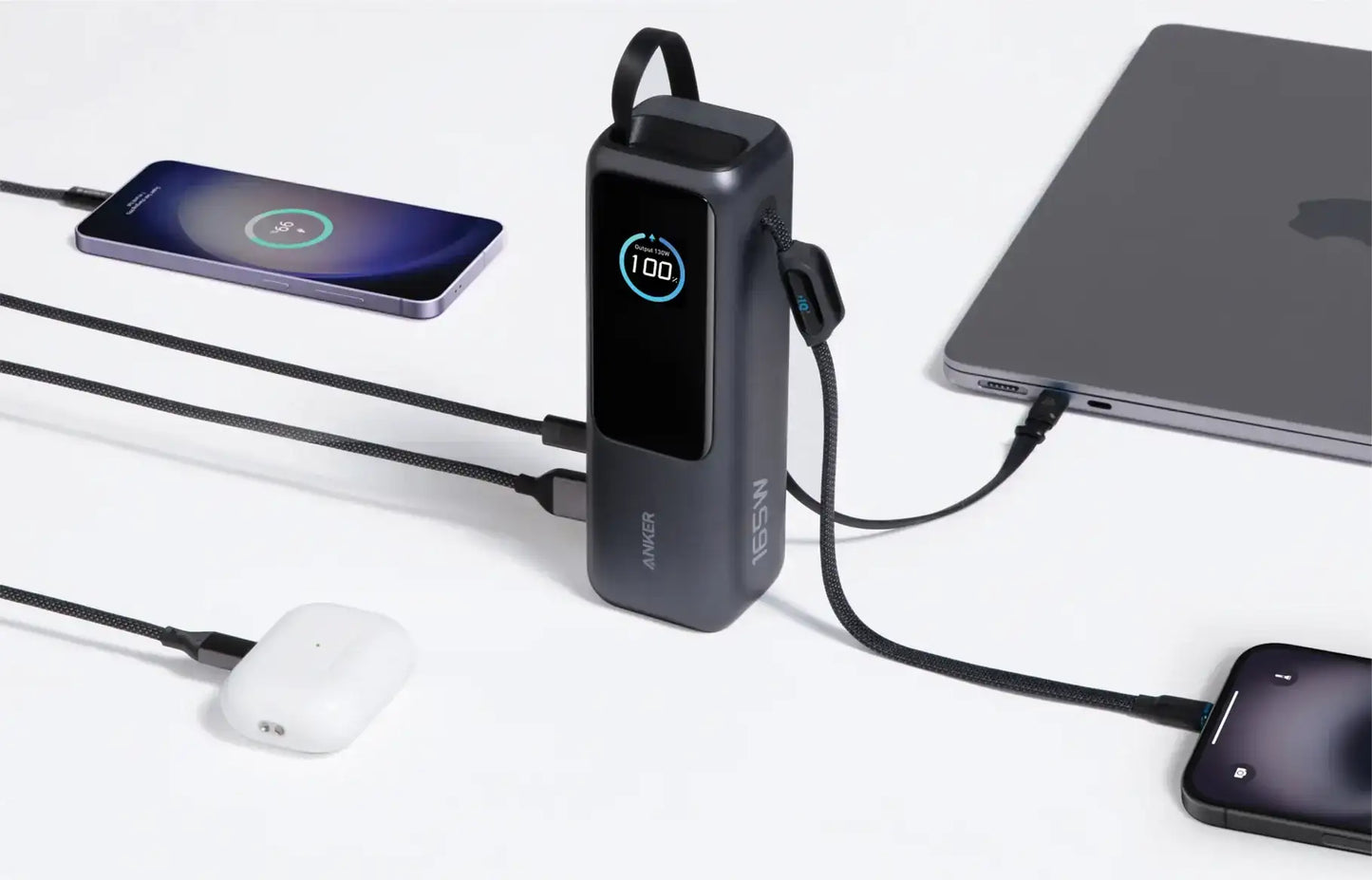 Anker Power Bank 25.000 mah 165W, Built-in retractable cable