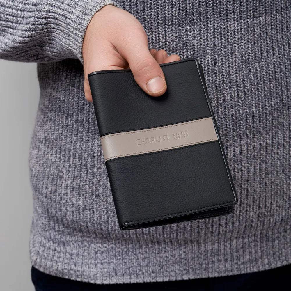 Delano Taupe & Black Passport Holder by Cerruti