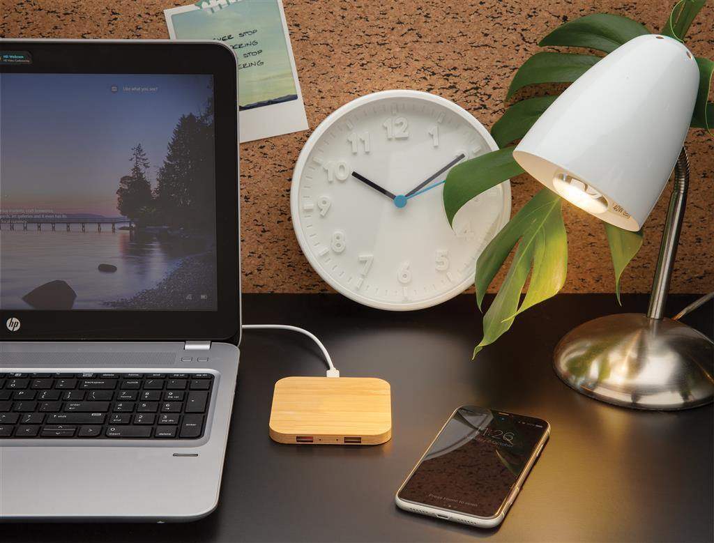 Bamboo 5W Wireless Charger with USB Ports