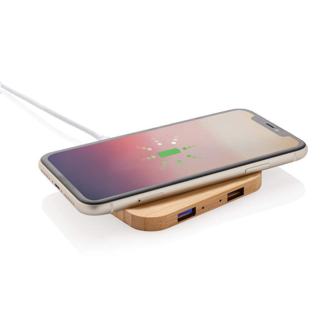 Bamboo 5W Wireless Charger with USB Ports