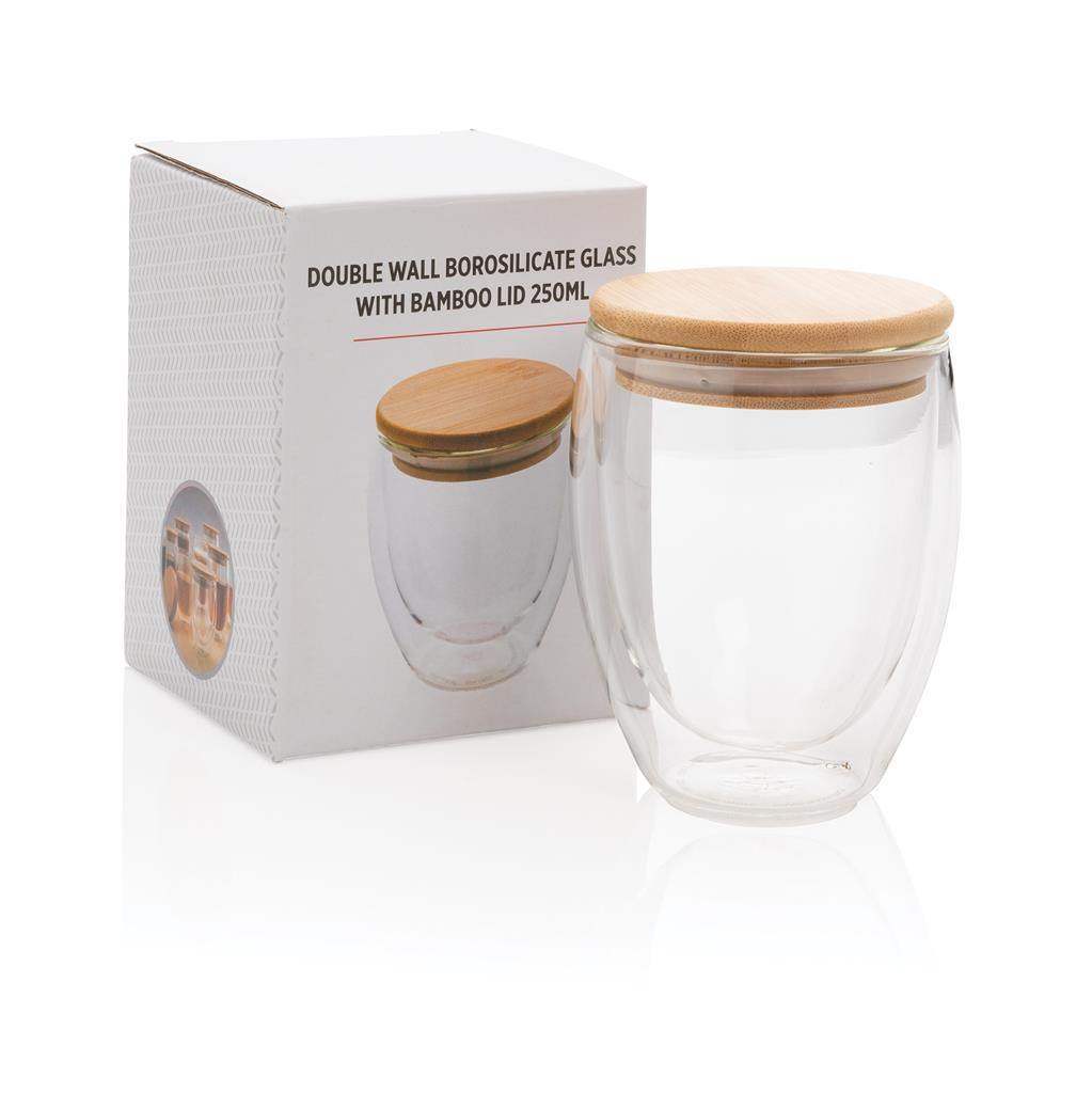Double wall borosilicate glass with bamboo lid 250ml - The Luxury Promotional Gifts Company Limited