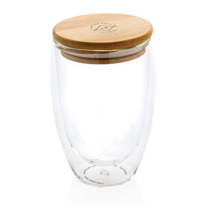 Double wall borosilicate glass with bamboo lid 350ml - The Luxury Promotional Gifts Company Limited