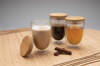 Double wall borosilicate glass with bamboo lid 350ml - The Luxury Promotional Gifts Company Limited