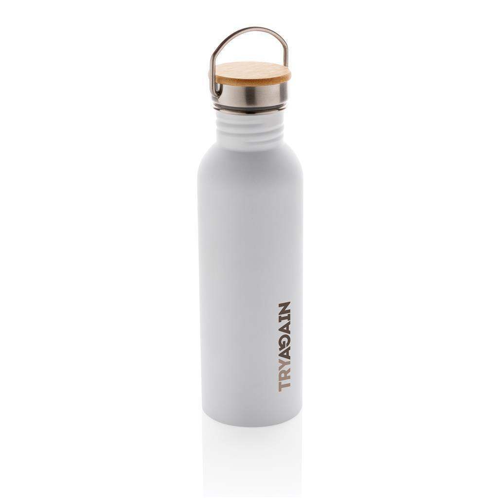 Modern Stainless Steel Bottle with Bamboo Lid - The Luxury Promotional Gifts Company Limited